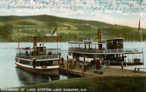 NH - Lake Sunapee. Steamers at Lake Station.   *DPO- Blodgett Landing, NH, 18...