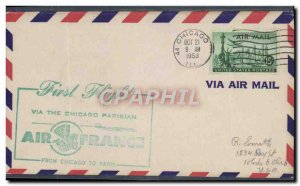 Letter USA 1st Flight Chicago Paris October 21, 1953