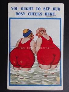 T.A. Comic PC: Large Lady & Gent YOU OUGHT TO SEE OUR ROSY CHEEKS HERE c1928
