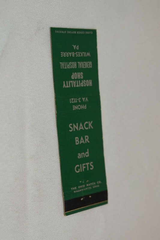 Hospitality Shop General Hospital Wilkes-Barre PA 20 Strike Matchbook Cover