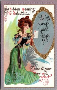 Vtg Artist Signed Dwig Dwiggins Hidden Mirror Message Won't You Say Yes Postcard 