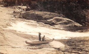 Kenosha Falls Wisconsin Monominee Indians in Canoe Real Photo Postcard AA68328