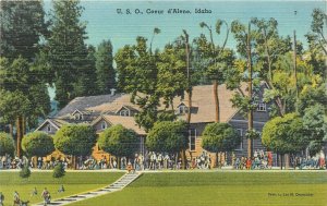 Postcard 1940s Idaho Coeur D 'Alene Civic Center U.S.O Tichnor linen 23-13866