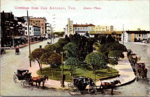 Postcard Greetings from San Antonio, Texas, Alamo Plaza