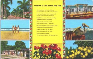 USA Florida Is The State For Fun Linen Postcard 05.19