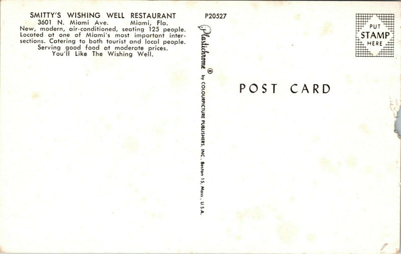 c 1960 Roadside Travel Postcard Smittys Wishing Well Restaurant VW Van Autos