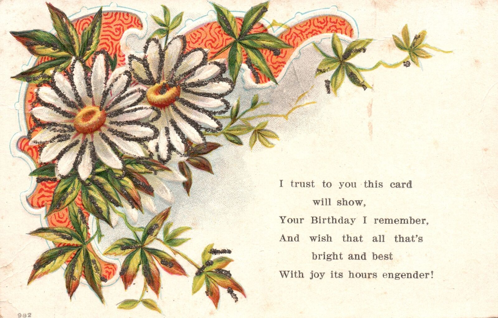 Vintage Postcard Birthday Wishes and Messages Flowers Glittered Petals