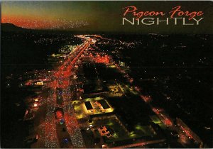 Aerial Night View Pigeon Forge Glitter Accents Postcard A69