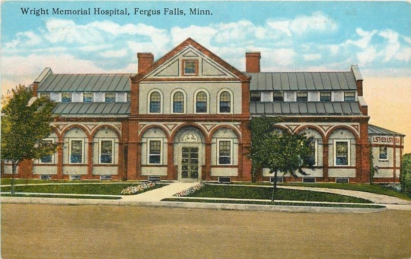 Fergus Falls Minnesota~Wright Memorial Hospital~1910 Postcard