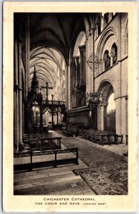 VINTAGE POSTCARD THE CHOIR AND NAVE AT THE CHICHESTER CATHEDRAL ENGLAND c. 1930s