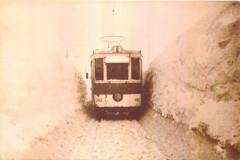 Postcard Transport history Romania Bucharest Tramvai iarna 1954 zapada linie