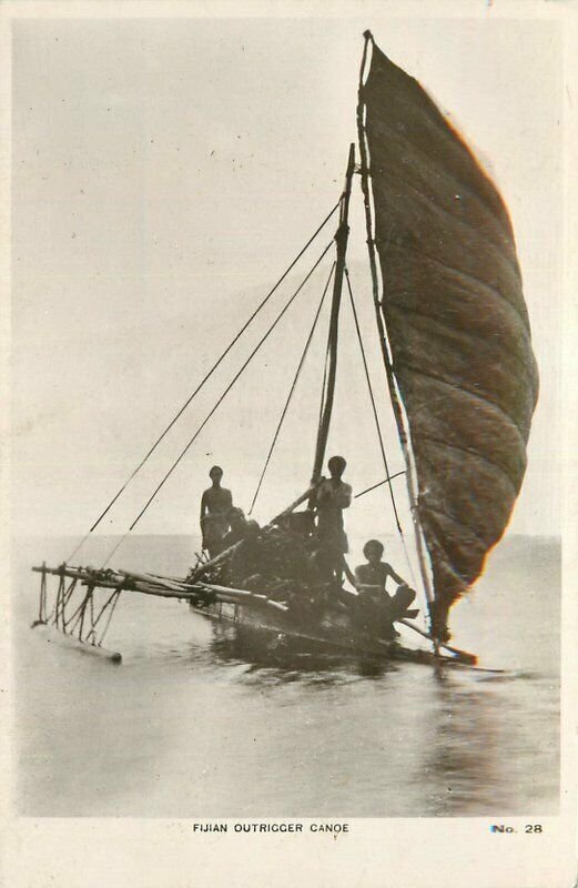Fiji South Pacific 1920s Outrigger Canoe #28 Postcard 21-8873