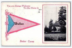 1915 Greetings From Dallas Texas TX Cottage Pennant Antique Posted Postcard