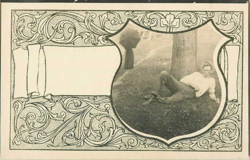 Vintage Postcard RPPC Relaxing Under A Tree