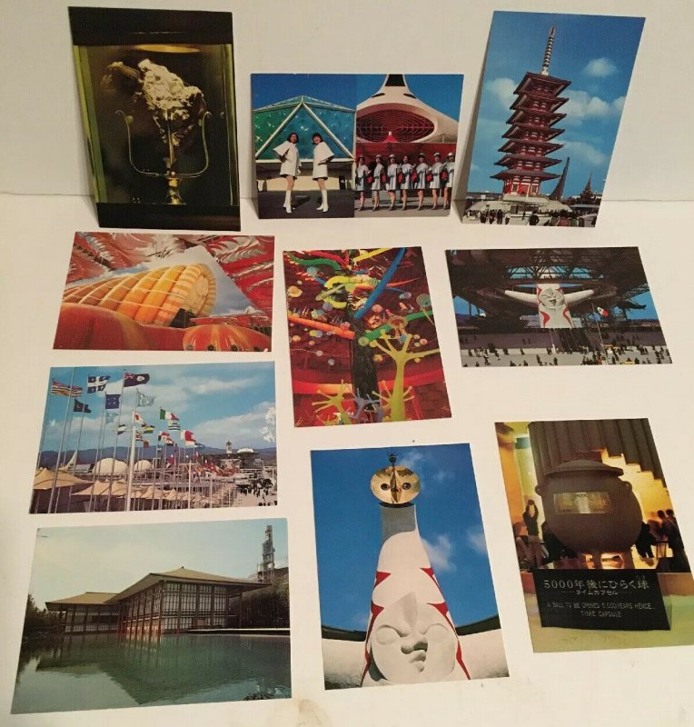 Lot Of 10 Ten 1970 Japan Expo Postcards Oversized Tower Tree Pavilions Hostesses