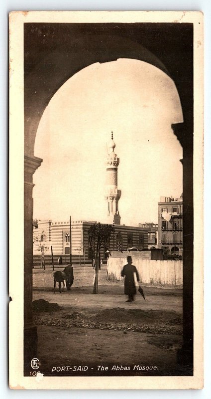 1920s PORT-SAID EGYPT THE ABBAS MOSQUE STREET VIEW RPPC POSTCARD P1631