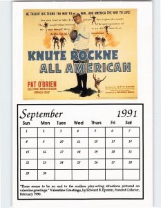 Postcard Knute Rockne All American September 1991 Movie Poster Calendar