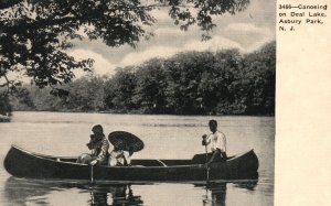 Vintage Postcard Canoeing On Deal Lake Adventure Area Asbury Park New Jersey NJ
