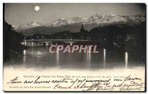 Old Postcard Grenoble and La Chaine Des Alpes Night Effect