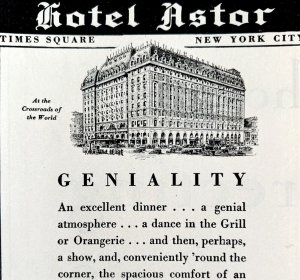 Hotel Astor Time Square New York City 1929 Advertisement Restaurant NYC DWAA22