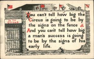 THE CIRUCS - Sheahan Motto Quote Man's Success in Life Postcard c1910