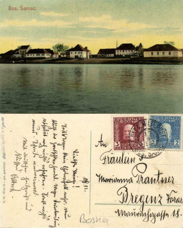 bosnia and herzegovina, BOSANSKI ŠAMAC Шамац, Panorama Sava River 1913 Postcard 