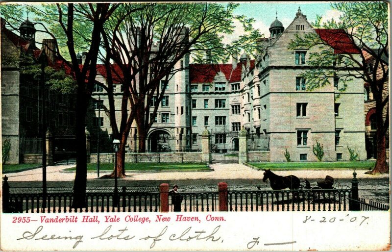 Vanderbilt Hall Yale College New Haven Connecticut CT 1907 UDB Postcard