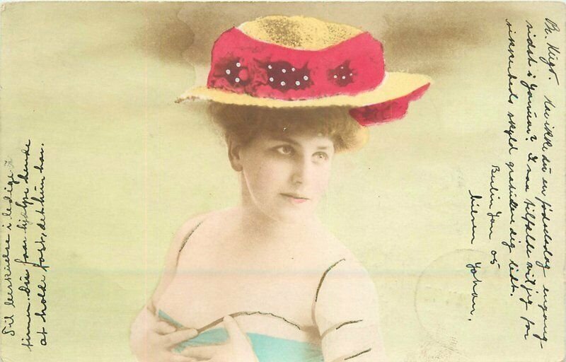 Guady hand tint Fashion Woman Hat undivided 1905 Postcard 21-3089