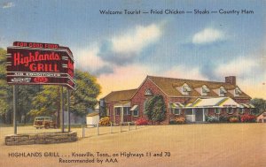 HIGHLANDS GRILL Roadside Knoxville, TN Fried Chicken 1955 Linen Vintage Postcard