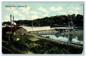 1914 Highland Park Lake River Covered Bridge View Galesburg Illinois IL Postcard