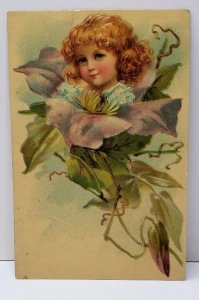 Greetings Little Girl in a flower 1908 Germany Postcard B17