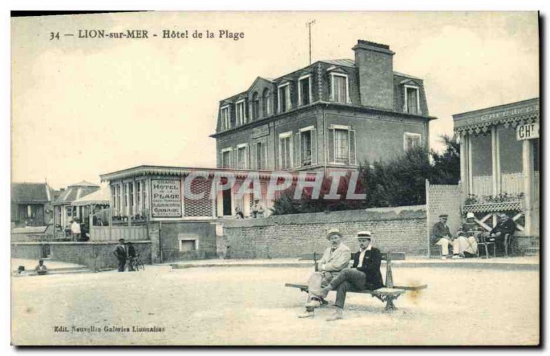 Old Postcard Lion Sur Mer Hotel de la Plage