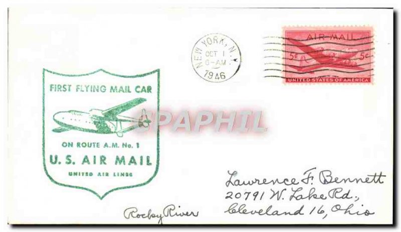 Letter United States AM 1 First Flying Car Mail Cleveland New York January 10...