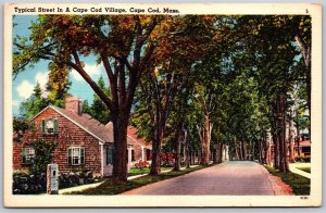 Vtg Cape Cod Massachusetts MA Typical Street in the Village Linen View Postcard
