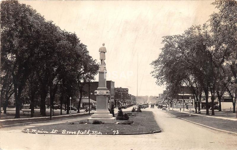 Missouri Mo Real Photo RPPC Postcard c1930-40s BROOKFIELD North Main St Stores