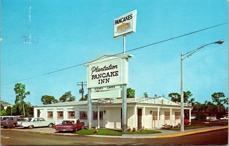 Plantation Pancake Inn Streetview Fort Myers Florida Chrome Cancel WOB Postcard