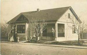 Home with Family out in Front, RPPC, AZO Stamp box