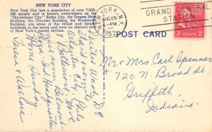 NEW YORK CITY Large Letter Linen Greetings Statue of Liberty 1952 Postcard