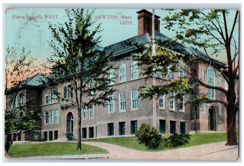 c1910 Pierce School West Newton Massachusetts MA Posted Antique Postcard