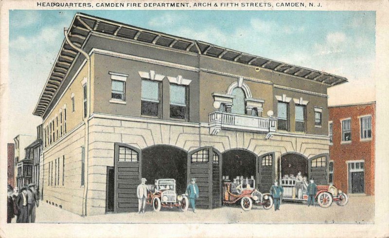 HEADQUARTERS CAMDEN FIRE DEPARTMENT ARCH & FIFTH STREET NEW JERSEY POSTCARD 1924