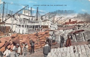 LOADING COTTON ON THE RIVER FRONT SHIP BLACK AMERICANA POSTCARD (c. 1930s)