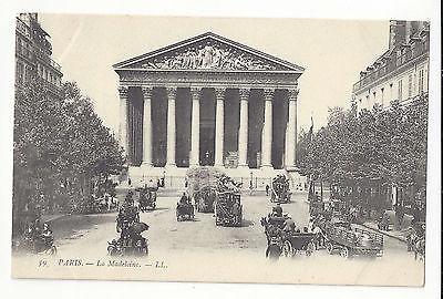 France Paris La Madeleine Cars Trucks Street Scene Carriages Vtg LL Postcard