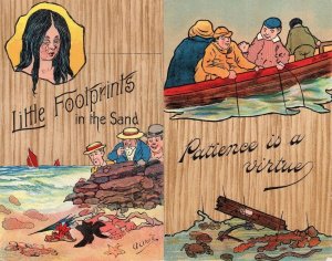 Little Footprints In The Sand Patience Is A Virtue 2x Old Comic Postcard s