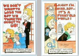 2 Postcards MARGARET THATCHER Comic Jack Follows 1990 Battle for Premiership 4x6