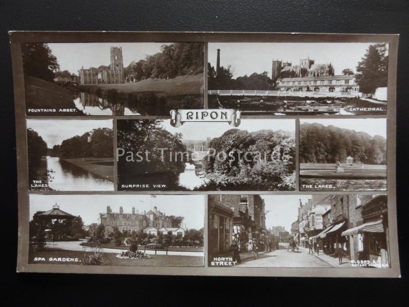 Yorkshire RIPON 7 Image Multiview - Old RP Postcard by Rotary