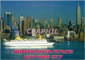 Postcard Modern New York City Skyline With ocean liner Cruising down the Huds...