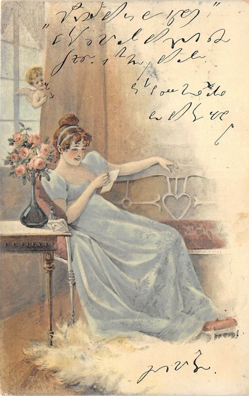 Lot169  postcard austria rafael neuber artist signed woman reading a letter