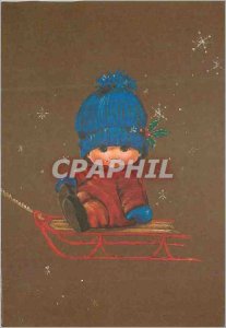 Postcard Modern Child Sledding