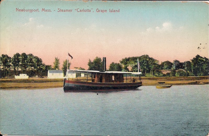 Newburyport MA, Grape Island, Steamer Carlotta, 1910, Ipswich, Plum Island