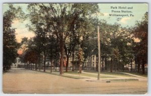 1913 PARK HOTEL PENNSYLVANIA STATION WILLIAMSPORT PA ANTIQUE POSTCARD